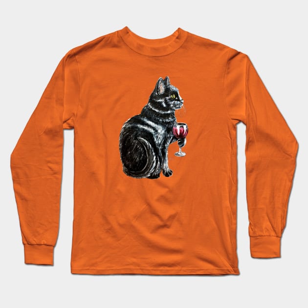 "Pinot Noir" - Cat Noir collection Long Sleeve T-Shirt by GardenPartyArt